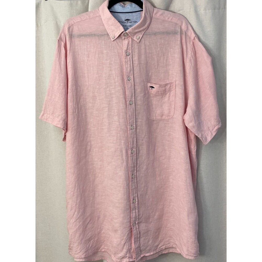 Fynch & Hatton Mens XXL Pure Linen Pink‎ Shirt Short Sleeve 1404-6001